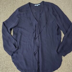 Antonio Melani 100% Silk Blouse‎ Women L Navy Wrap V Neck Long Sleeve